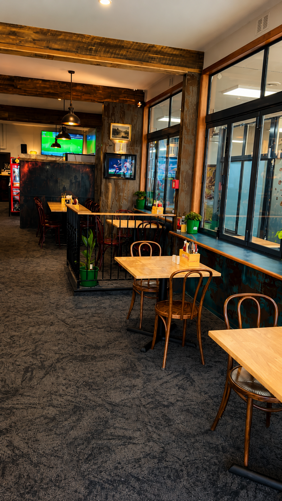 Warm and inviting dining area at District Bar & Kitchen